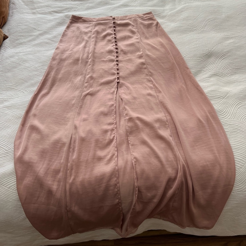 Pink Silk High Slit Maxi Skirt